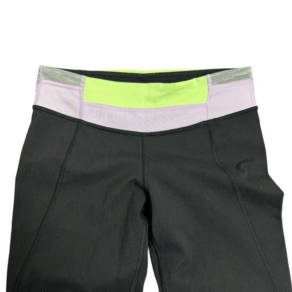 Lululemon Size 2 Tadasana Slit Crop Black Lilac Green Gray Active Workout Pant - Picture 2 of 7